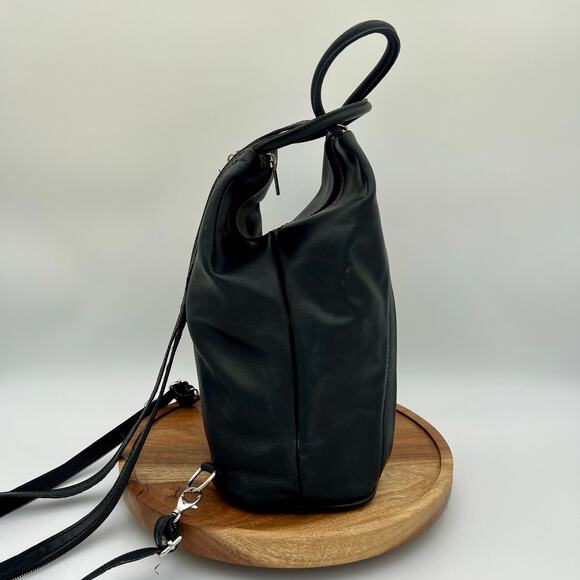 Florence Vanna Italian Leather Backpack Black Convertible Sling Crossbody Bag main image 10